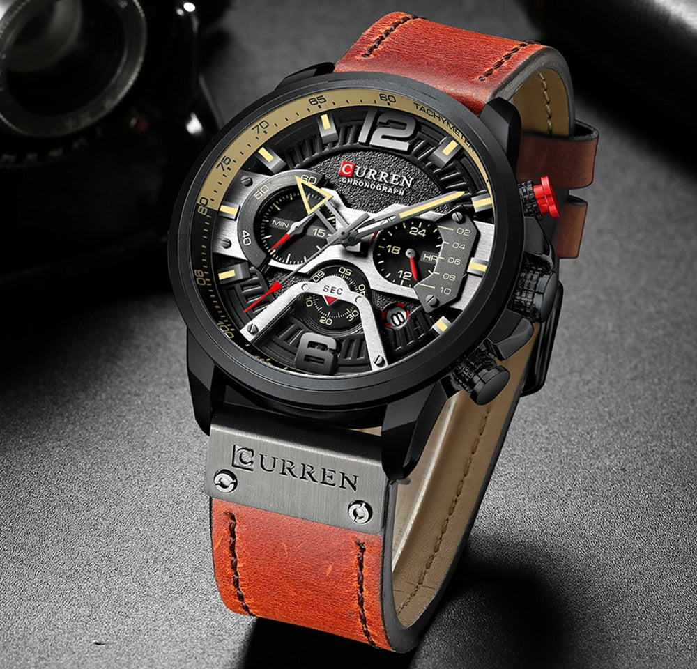 Leather Chronograph Wristwatch